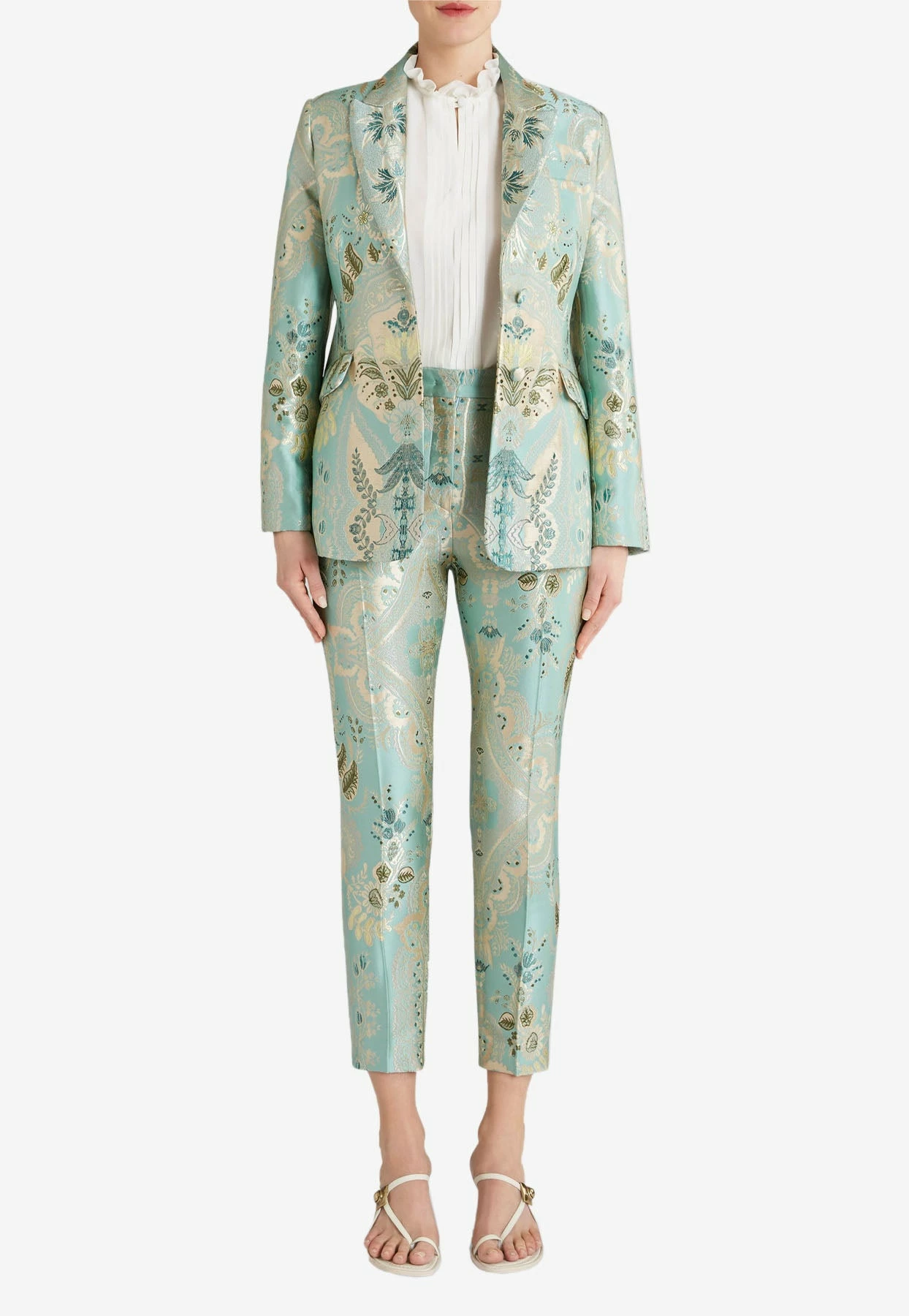 Etro Floral Jacquard Tailored Pants Mint 1 Etro Floral Jacquard Tailored Pants Mint