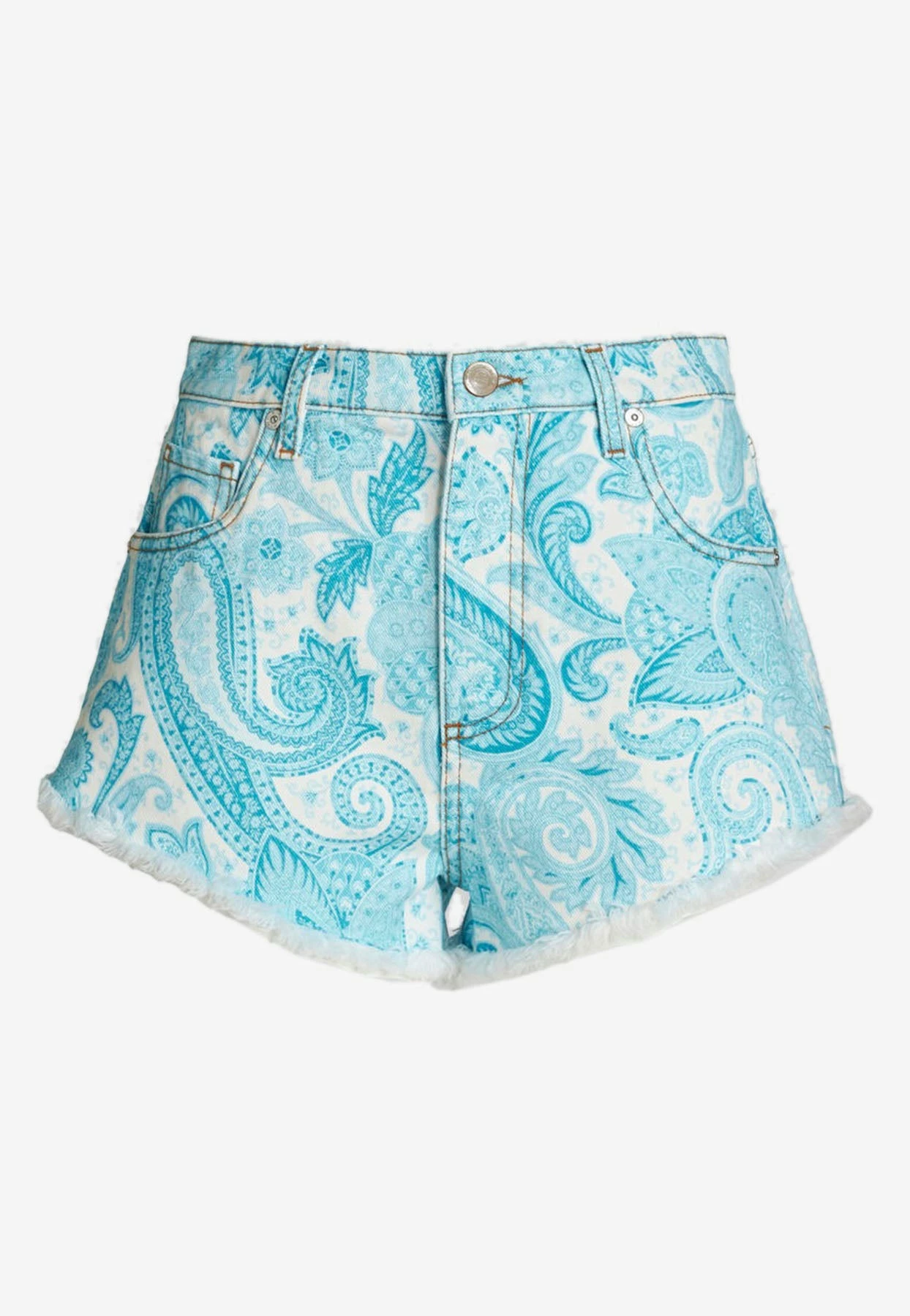 Etro High-Waist Paisley Print Mini Shorts Blue 4 Etro High-Waist Paisley Print Mini Shorts Blue - Image 4