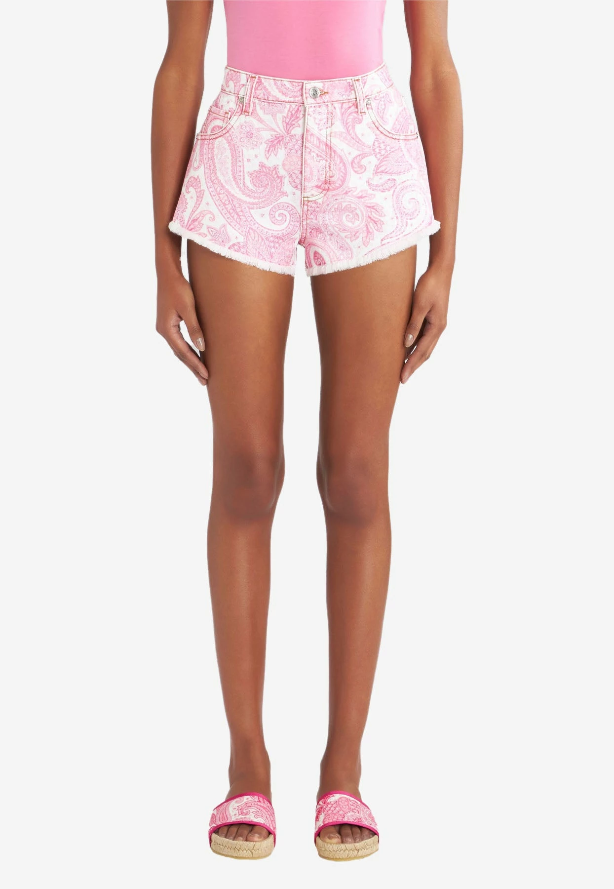 Etro Liquid Paisley Fringed Mini Shorts Pink 1 Etro Liquid Paisley Fringed Mini Shorts Pink
