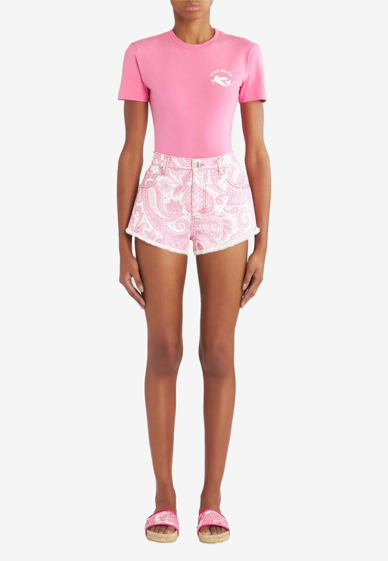 Etro Liquid Paisley Fringed Mini Shorts Pink 2 Etro Liquid Paisley Fringed Mini Shorts Pink - Image 2