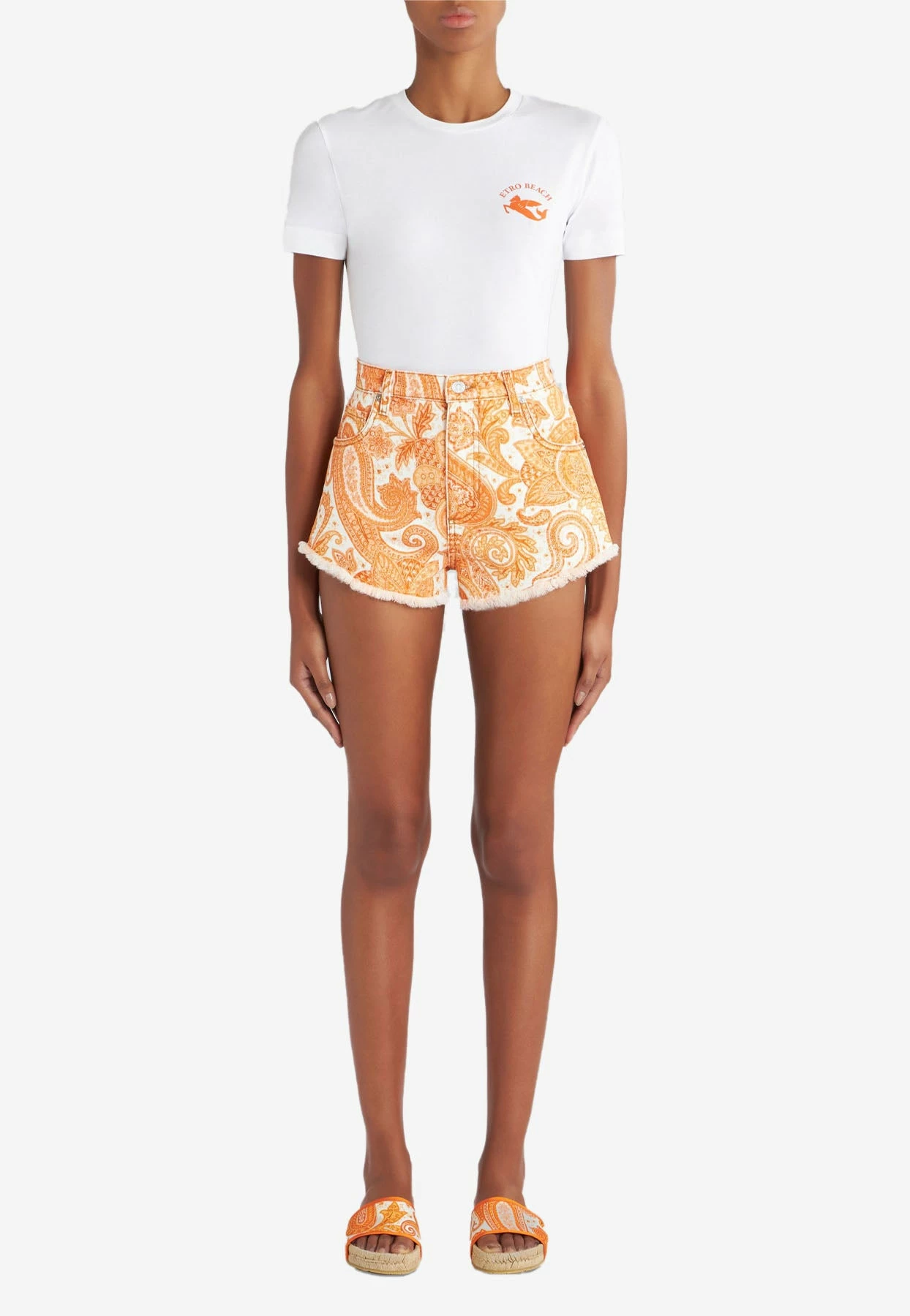 Etro Liquid Paisley Fringed Mini Shorts Orange 2 Etro Liquid Paisley Fringed Mini Shorts Orange - Image 2