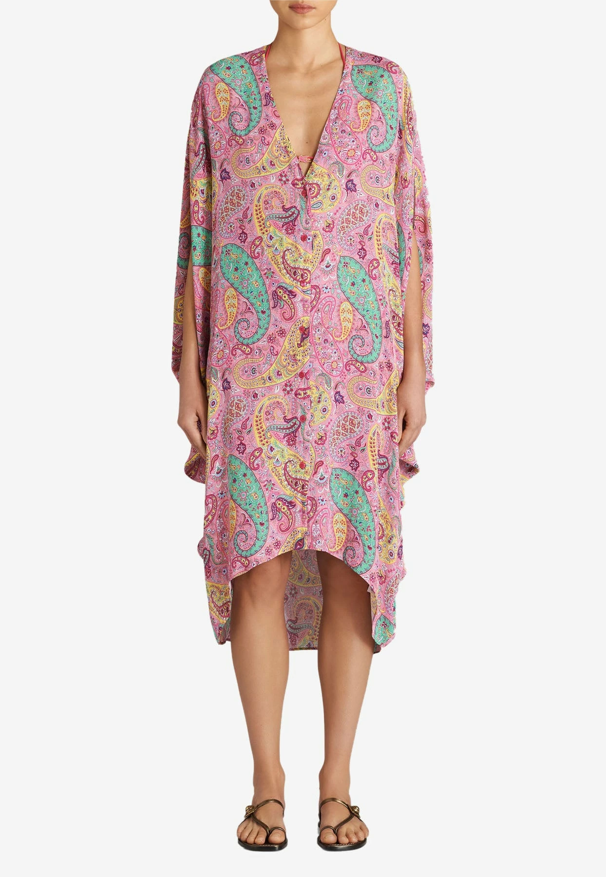 Etro Floral Paisley Print Kaftan Dress Pink 1 Etro Floral Paisley Print Kaftan Dress Pink