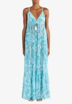 Etro Liquid Paisley Maxi Dress Light Blue