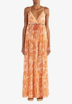 Etro Liquid Paisley Maxi Dress Orange