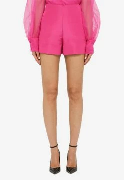 Valentino High-Waist Silk Faille Shorts Pink