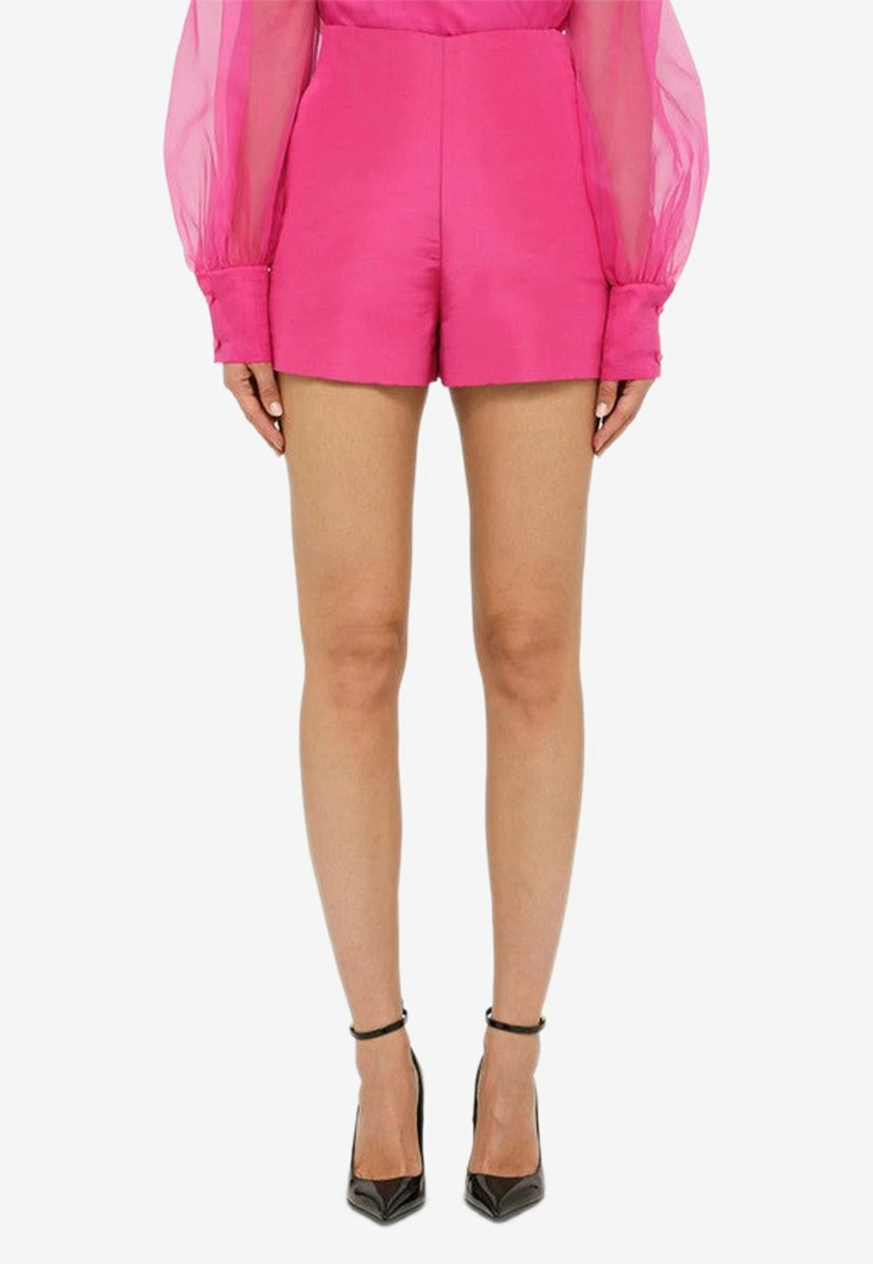 Valentino High-Waist Silk Faille Shorts Pink 1 Valentino High-Waist Silk Faille Shorts Pink