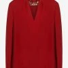 Valentino V-neck Cady Couture Blouse With VLogo Chain Red