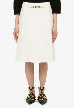 Valentino Pleated Midi Skirt In Wool And Silk Ivory