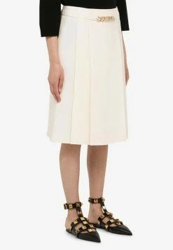 Valentino Pleated Midi Skirt In Wool And Silk Ivory -Evening Dresses Popular Store 1B3RA8X51CF L VALE A03.c