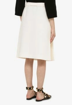 Valentino Pleated Midi Skirt In Wool And Silk Ivory -Evening Dresses Popular Store 1B3RA8X51CF L VALE A03.d