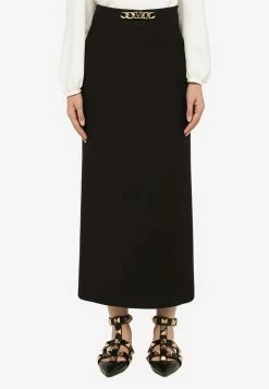 Valentino VLogo Chain Detail Midi Skirt Black