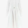 Valentino Long-Sleeved Midi Shirt Dress With VLogo Belt White