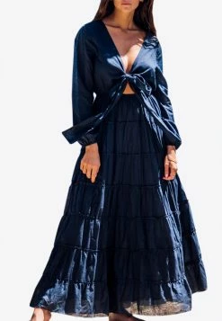 Les Canebiers Lily Summer Dress With Tie Detail Blue