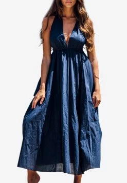 Les Canebiers Neptune Open Back Maxi Summer Dress Blue