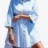 Les Canebiers Citadelle Striped Button-Up Shirt Dress Blue