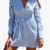 Les Canebiers Vignes Elastic Waist Striped Mini Dress Blue