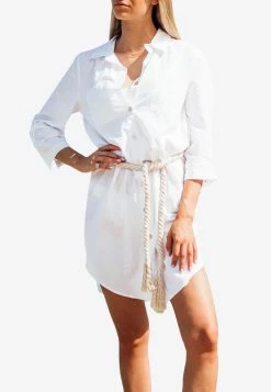 Les Canebiers Mimosas Mini Shirt Dress With Rope Belt White