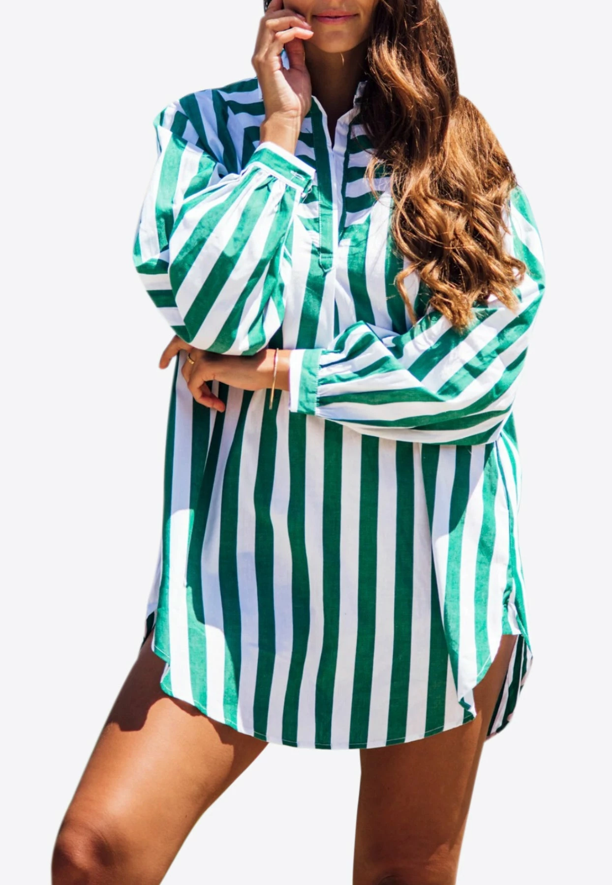 Les Canebiers Sauvageonne Long-Sleeved Shirt Dress Green 1 Les Canebiers Sauvageonne Long-Sleeved Shirt Dress Green