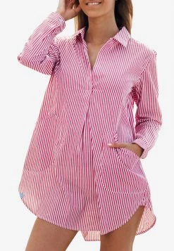 Les Canebiers Pascatt Classic Collar Mini Shirt Dress Red