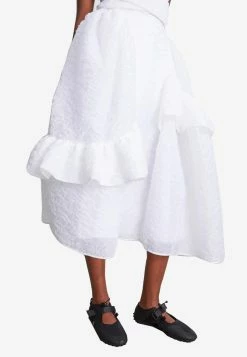 Cecilie Bahnsen Damara Ruffled Midi Skirt White