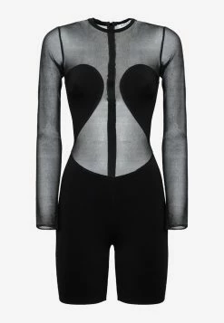 Alaïa Long-Sleeved Sheer Crepe Bodysuit Black