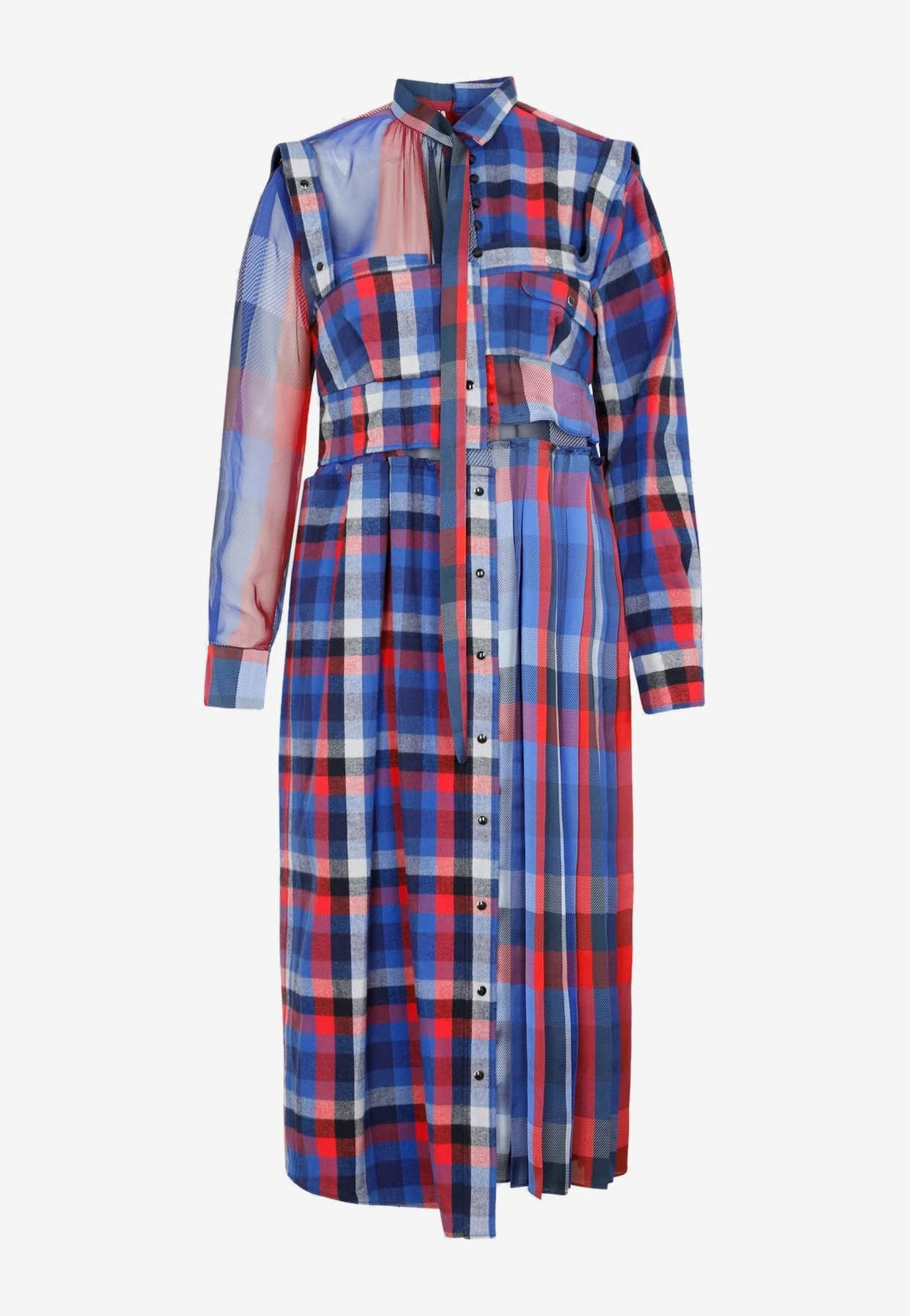 Sacai Deconstructed Plaid Long-Sleeved Midi Dress Multicolor 1 Sacai Deconstructed Plaid Long-Sleeved Midi Dress Multicolor