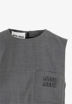 Miu Miu Logo Sleeveless Mini Dress In Wool Gray -Evening Dresses Popular Store 21112022 110