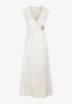 Jil Sander Gold Leaf Midi Wrap Dress Vanilla