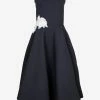 Lanvin Flower Applique Strapless Midi Dress Midnight Blue