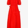 Cecilie Bahnsen Camden Smocked Midi Dress Red