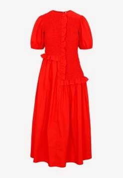 Cecilie Bahnsen Camden Smocked Midi Dress Red