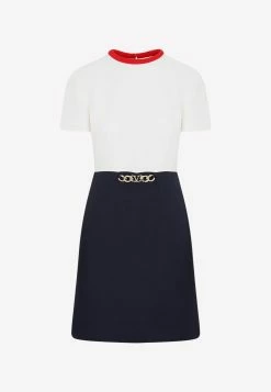 Valentino Tailored Crepe Mini Dress With VLogo Chain Detail Navy
