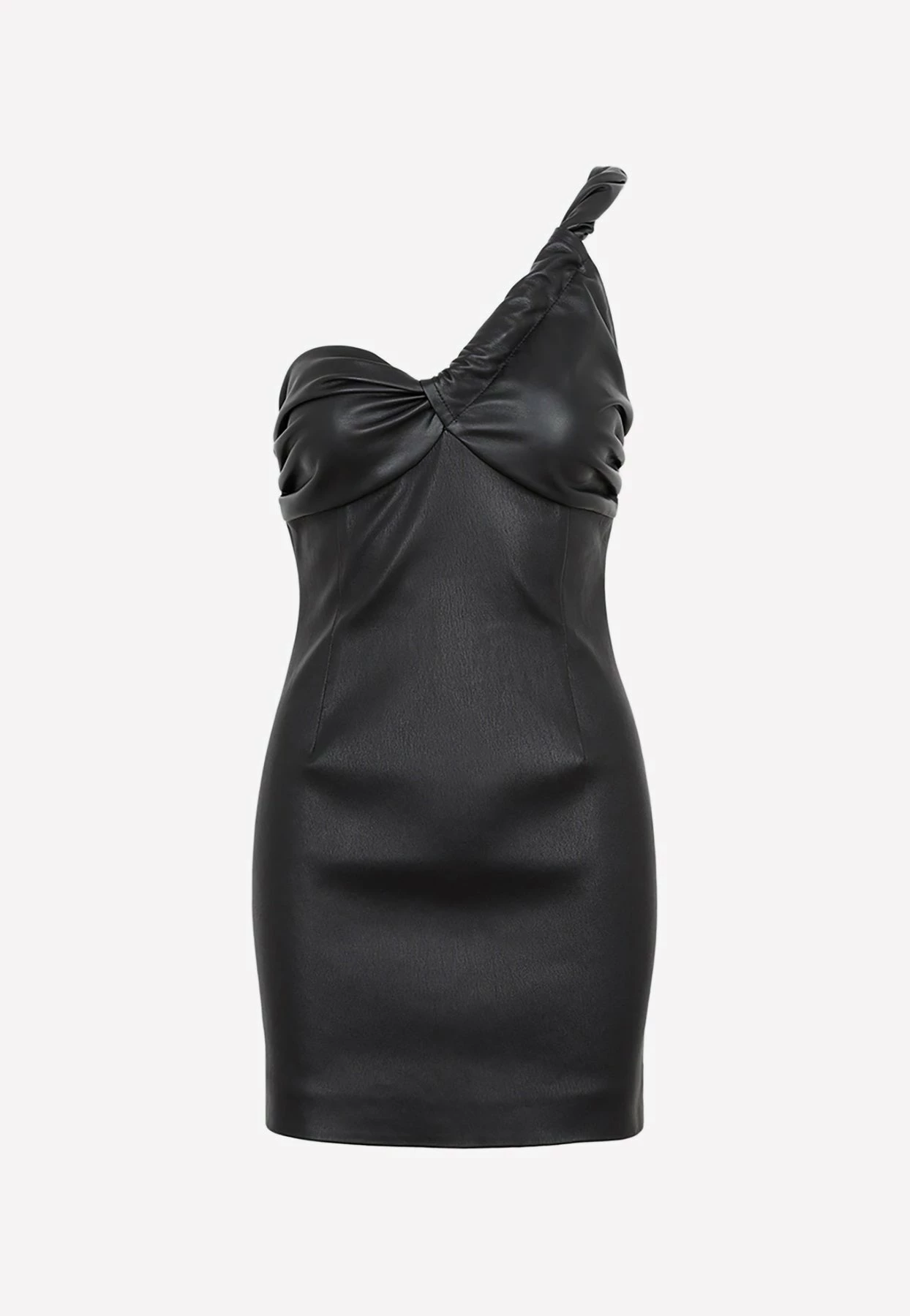 The Mannei Saint Pierre One-Shoulder Mini Leather Dress Black 1 The Mannei Saint Pierre One-Shoulder Mini Leather Dress Black