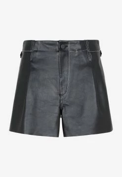 The Mannei Sakib High-Waist Leather Shorts Black