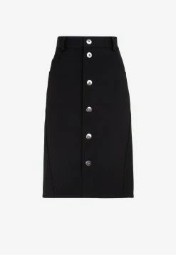 Bottega Veneta Buttoned Midi Skirt In Stretch Wool Black