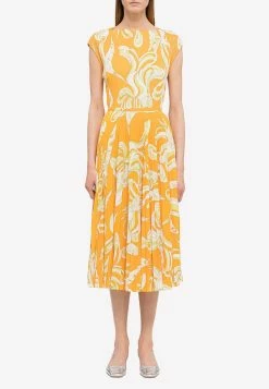Emilio Pucci Farfalle Print Plissé Midi Skirt Orange