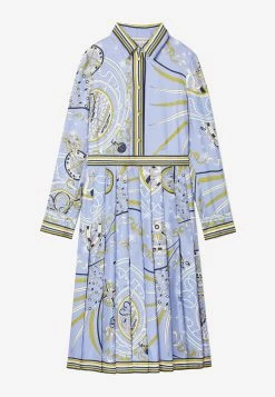 Emilio Pucci Esperidi Print Silk Twill Midi Dress Light Blue