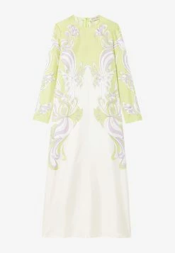 Emilio Pucci Farfelle Print Silk Twill Maxi Dress Green -Evening Dresses Popular Store 2ERI10 202E821 20021