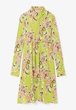 Emilio Pucci Africana Print Belted Shirt Dress Green -Evening Dresses Popular Store 2HJH01 202H757 20013