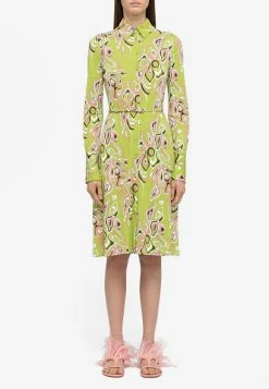Emilio Pucci Africana Print Belted Shirt Dress Green
