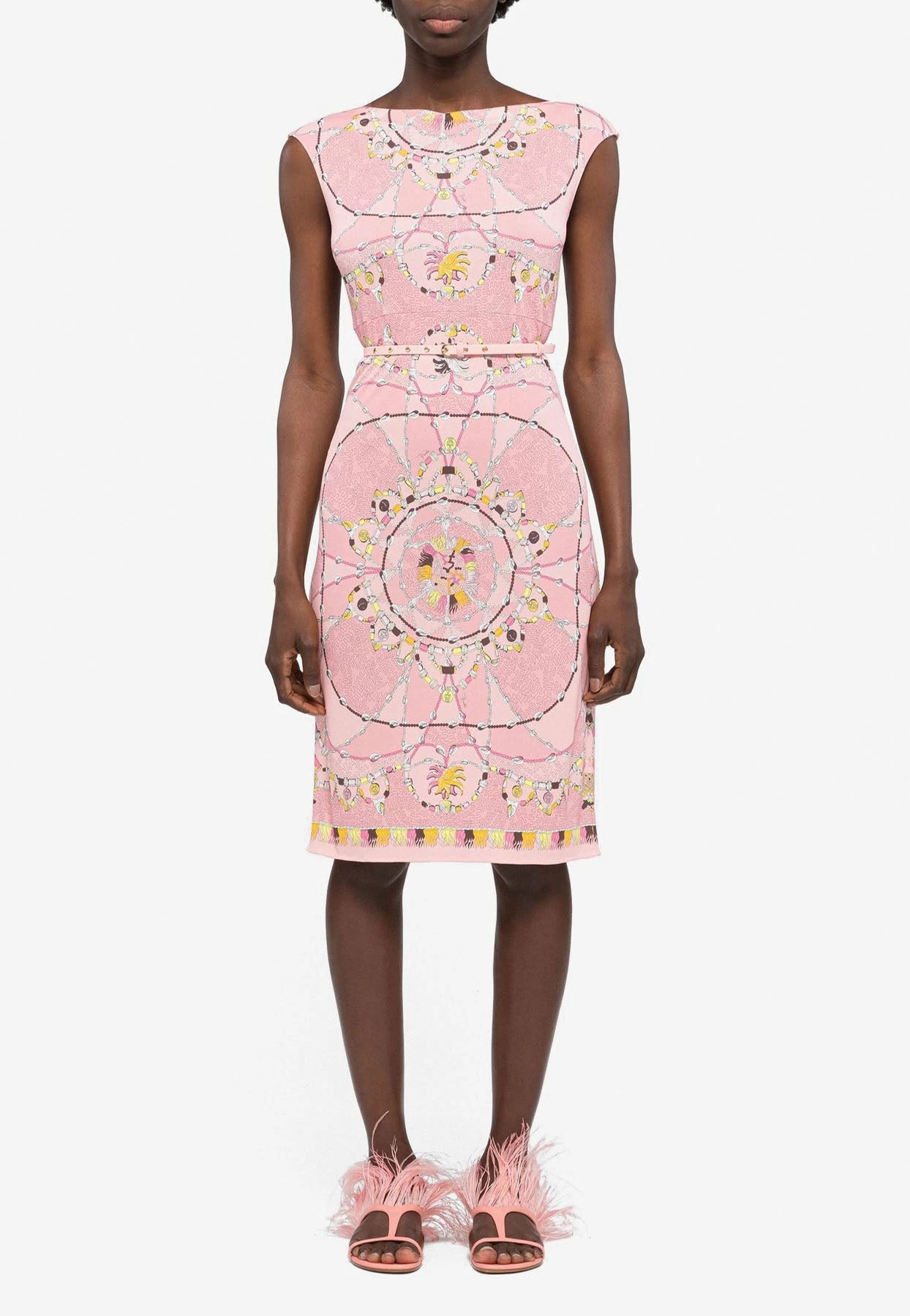 Emilio Pucci Cyprea Print Belted Dress Pink 1 Emilio Pucci Cyprea Print Belted Dress Pink