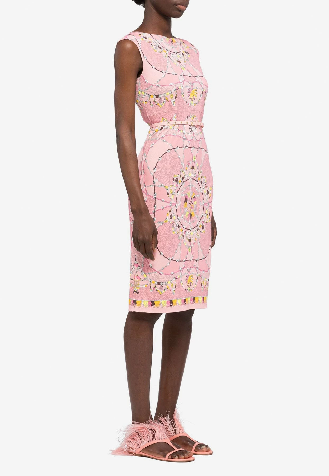 Emilio Pucci Cyprea Print Belted Dress Pink 2 Emilio Pucci Cyprea Print Belted Dress Pink - Image 2