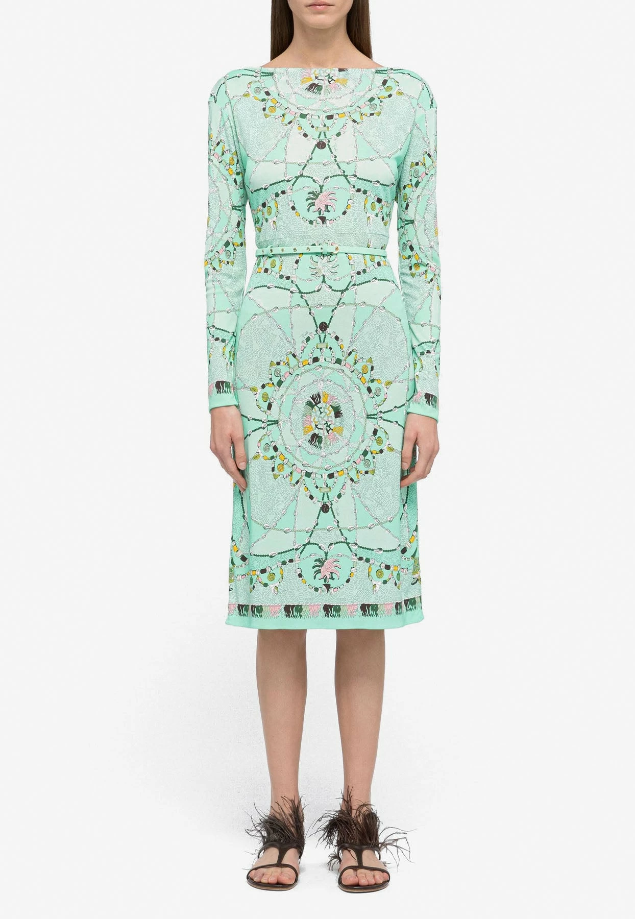 Emilio Pucci Cyprea Print Marilyn Belted Dress Mint 1 Emilio Pucci Cyprea Print Marilyn Belted Dress Mint