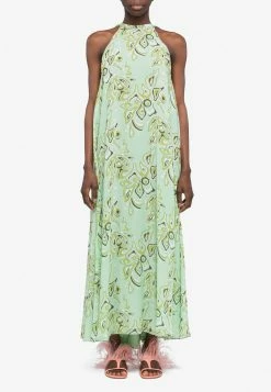 Emilio Pucci Africana Print Halterneck Silk Dress Mint