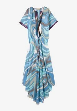 Emilio Pucci Marmo Print Maxi Kaftan Dress Blue