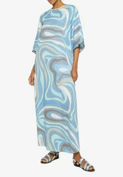 Emilio Pucci Marmo Print Oversized Maxi Kaftan Dress Blue