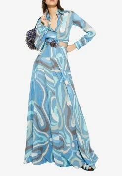 Emilio Pucci Marmo Print Flared Maxi Skirt Blue