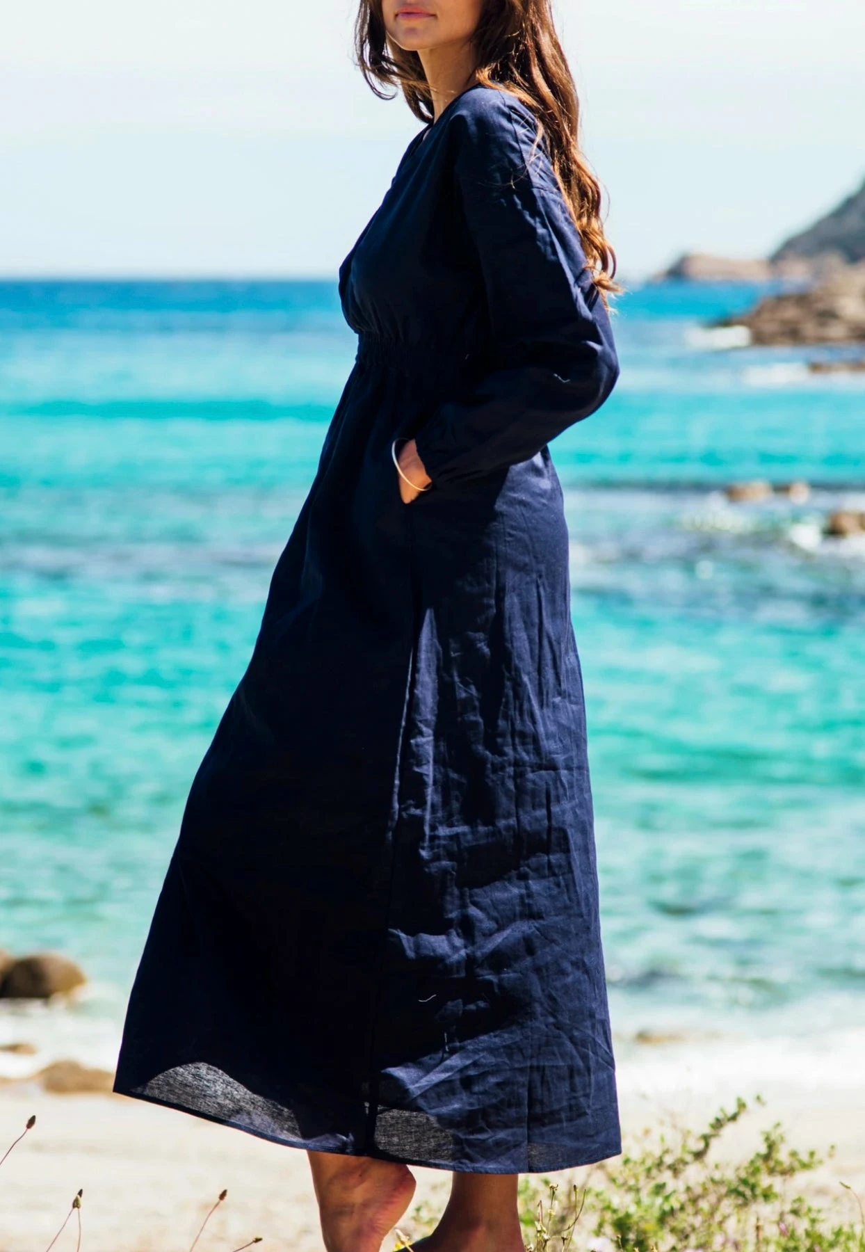 Les Canebiers Eau Vive Elastic Waist Maxi Dress Blue 2 Les Canebiers Eau Vive Elastic Waist Maxi Dress Blue - Image 2