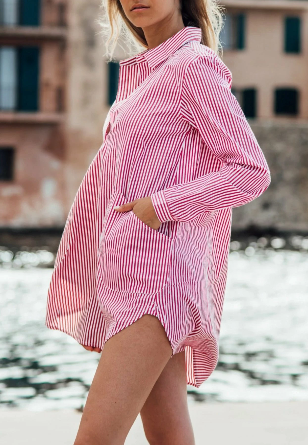 Les Canebiers Pascatt Classic Collar Mini Shirt Dress Red 2 Les Canebiers Pascatt Classic Collar Mini Shirt Dress Red - Image 2