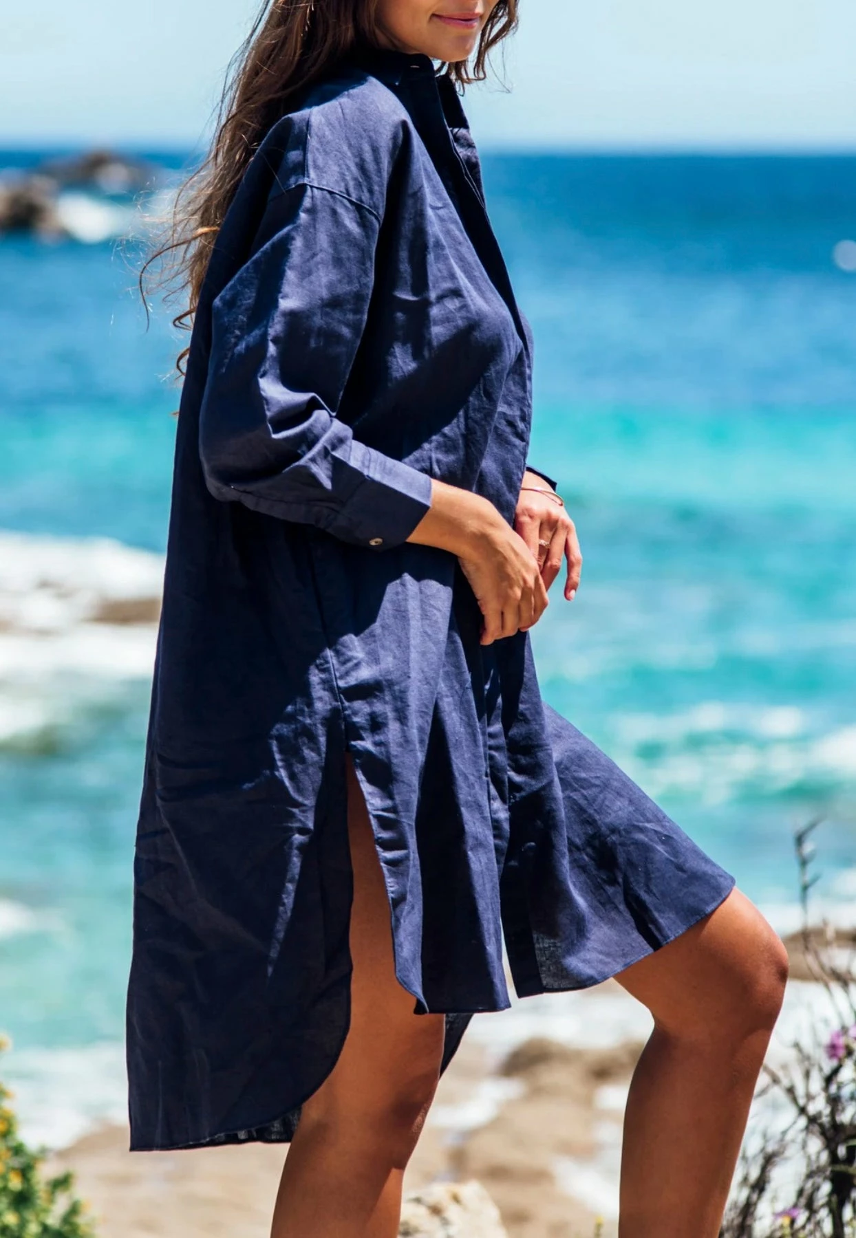 Les Canebiers Ramade Asymmetric Shirt Dress Blue 2 Les Canebiers Ramade Asymmetric Shirt Dress Blue - Image 2